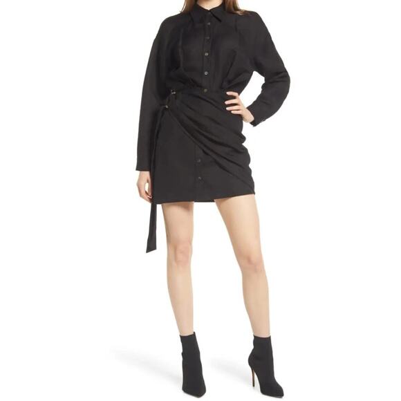Significant Other Marloe Shirt Dress Black Linen Blend Sash Pleated Mini Size 4 - Picture 1 of 11